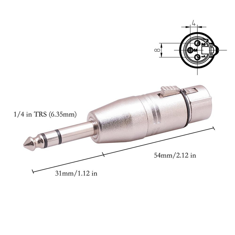 XLR to 1/4 Adapter XLR Female to 1/4 XLR Adapter 6 Pack Zinc Alloy Stereo Mixer Microphone Audio Adapter Connector 6.35mm Female XLR to 1/4 and Male to XLR Female Adapter