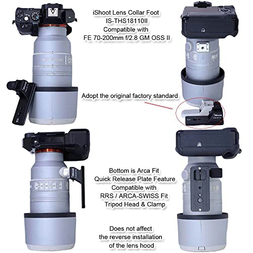 iShoot Lens Collar Foot Tripod Mount Ring Socket Base Compatible with Sony FE 100-400mm f/4.5-5.6 GM OSS, 70-200mm f/2.8 GM OSS & II, 18-110mm f/4 G OSS PZ, Bottom's Arca-Swiss Fit Quick Release Plate