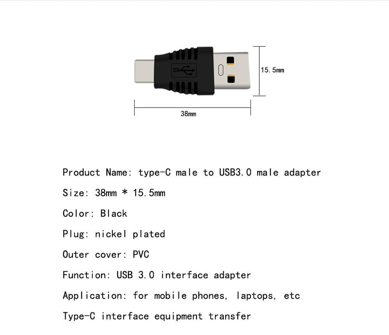 Type-C Male to USB3.0 Male Adapter，USB C to USB A 5G 3A Converter, USB 3.1 AM to cm Support Data Synchronization and Charging, Suitable for Mobile Phones, Computers, Notebook Computers,2-Pack