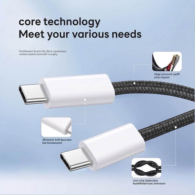 USB-C to USB-C Data Cable, 60W Fast Charge Type-C Charging Cable, Braided USB-C Charging Cable (Purple,2m) Purple 2m