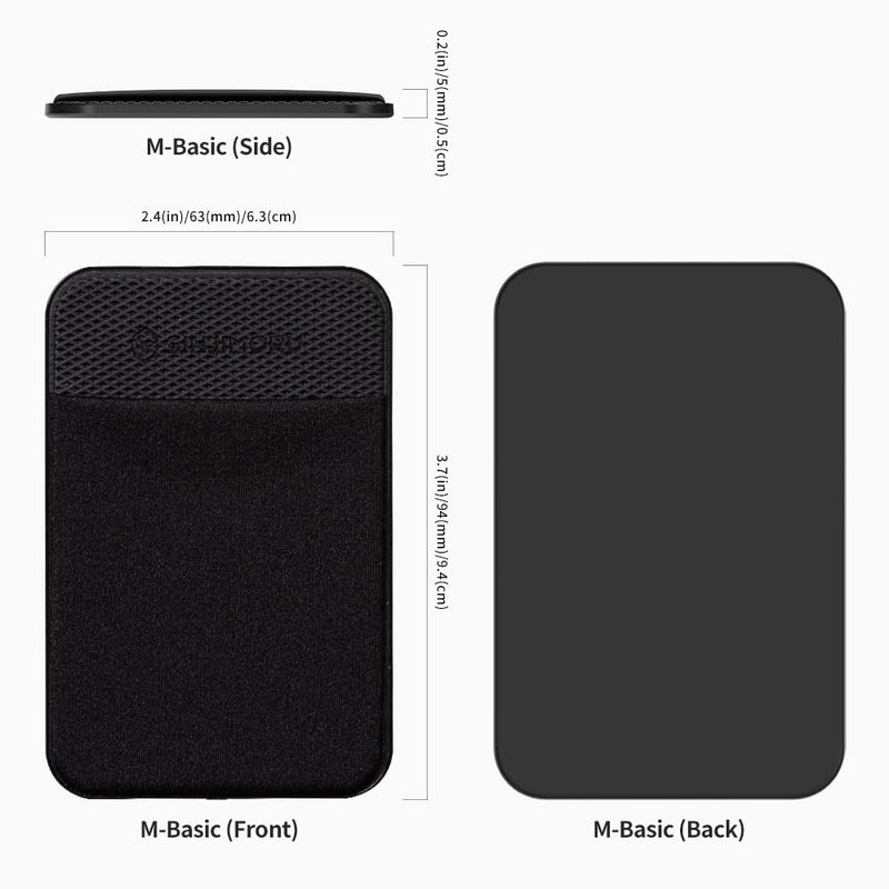 Sinjimoru Stretchy Magnetic Phone Wallet, Magnetic Card Holder for Back of Phone as Phone Wallet for MagSafe Wallet Compatible with iPhone 15 14 13 12 Series. M-Basic Black