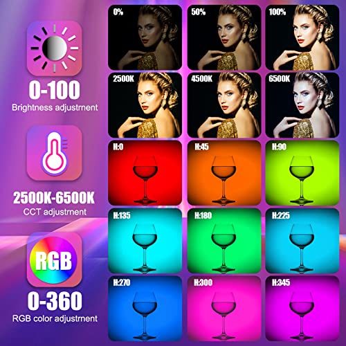RGB LED Light Wand 360°RGB Handheld Video Light Stick for Studio Photography, Battery Powered Tube Lights, 12 Lighting Effects, 2500-6500K Dimmable Camera Light with LCD