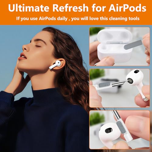 Cell Phone Cleaning Kit, iPhone Cleaning Kit for Charging Port Cleaner Keyboard Cleaning Kit for Airpods/Android/USB C/Earbuds/Laptop/iPad/Camera Lens with Stylus Pen (White, Brush Refill) White (with 10 Mini Brush)