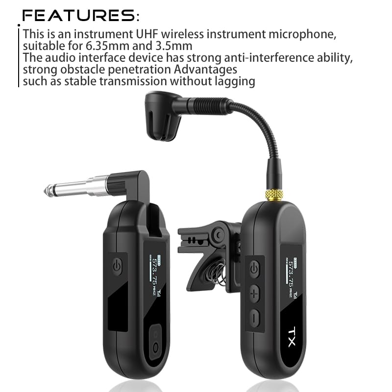 YXG Wireless UHF Saxophone Microphone System, Clip-On Instrument Microphone for Sax and Trumpet, Preset EQ & Echo Level 100 Ft Transmission Rechargeable Compact Transmitter and Receiver 8 Hours M-03