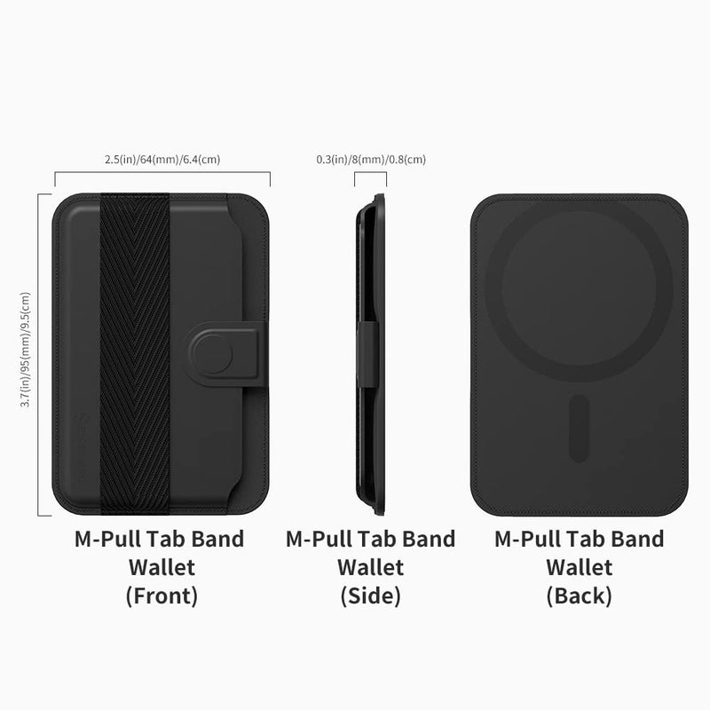 Sinjimoru Comb-Pattern Phone Grip Wallet, Vegan Leather Magnetic Cell Phone Card Holder Wool Band Strap as Credit Card Case Compatible With iPhone 15 14 13 12 Series. M-Pull Tab Band Black