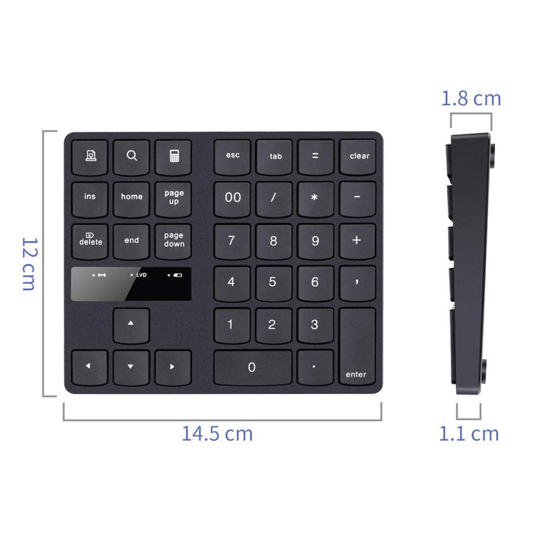 Numeric Keypad, 35-Keys Portable USB Wireless Numeric Keypad Rechargeable Ultra-Silent External Numeric Pad for MacBook/MacBook Pro/Air and Windows Laptop Black