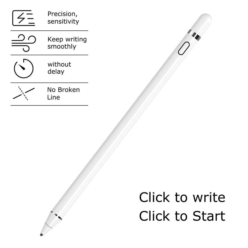 DOGAIN Active Stylus Pen for Android,iOS, iPad/iPad 2/New iPad 3/iPad4/iPad Pro/iPad Mini/iPad Mini 2/3 /4 and Most Tablet,1.5mm Fine Point Rechargeable Digital Stylus Pen（White）
