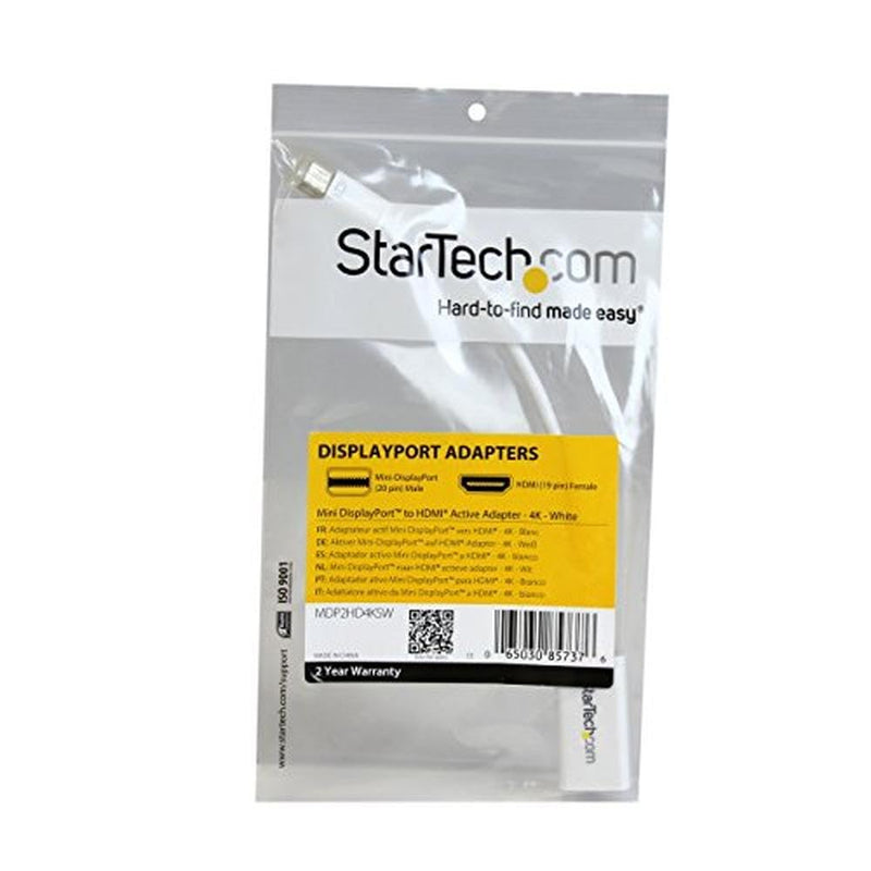 [AUSTRALIA] - StarTech.com Mini DisplayPort to HDMI Adapter - Active mDP to HDMI Video Converter - 4K 30Hz - Mini DP or 1/2 Mac/PC to HDMI Monitor/TV/Display - mDP 1.2 to HDMI Adapter Dongle - White (MDP2HD4KSW) 