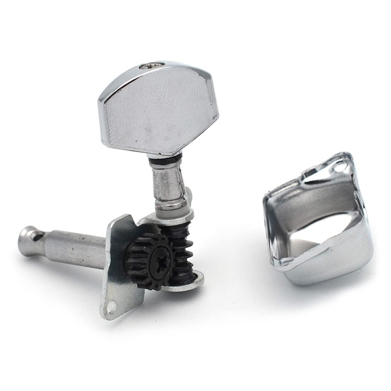 SAPHUE 3+3 Semi-closed Guitar Tuners String Tuning Pegs Keys Machine Heads Set for for Acoustic or Electric Guitar (Chrome) Chrome