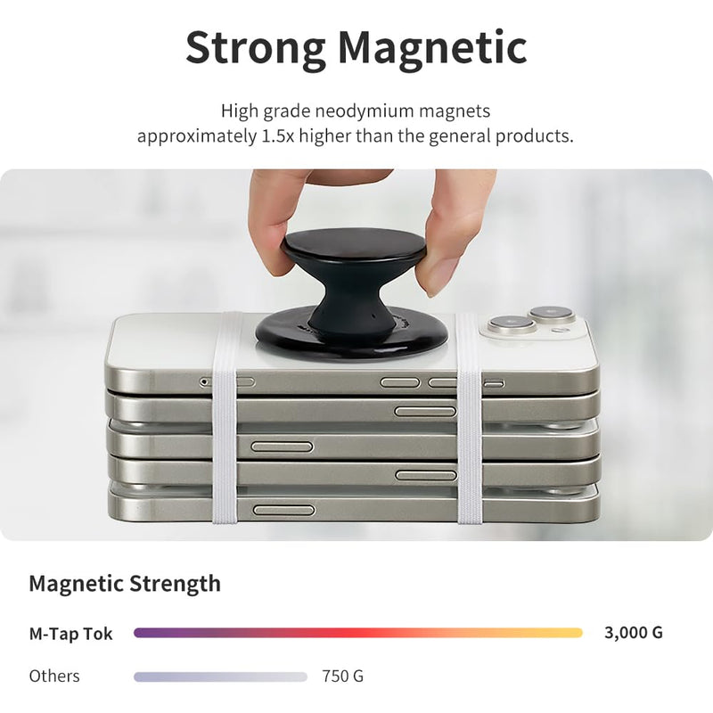 Sinjimoru One-Touch Magnetic Phone Grip, Silicone Grip Holder with Kickstand for Magsafe Compatible with iPhone 15 14 13 12 Series. M-Tap Tok Black