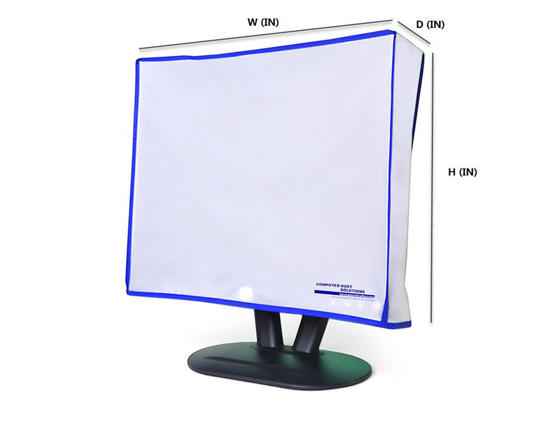 Computer Monitor dust Cover for Flat Panel LCD-Silky Smooth Anti-Static Vinyl with Blue Trim (16W x14H x3D) 16W x14H x3D