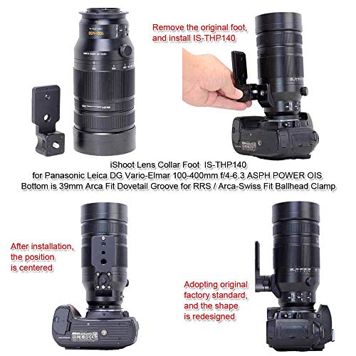iShoot Lens Collar Replacement Foot Tripod Mount Ring Base Compatible with Panasonic Leica DG Vario-Elmar 100-400mm f/4-6.3 ASPH Power OIS, Lens Support Holder with Arca Fit Dovetail