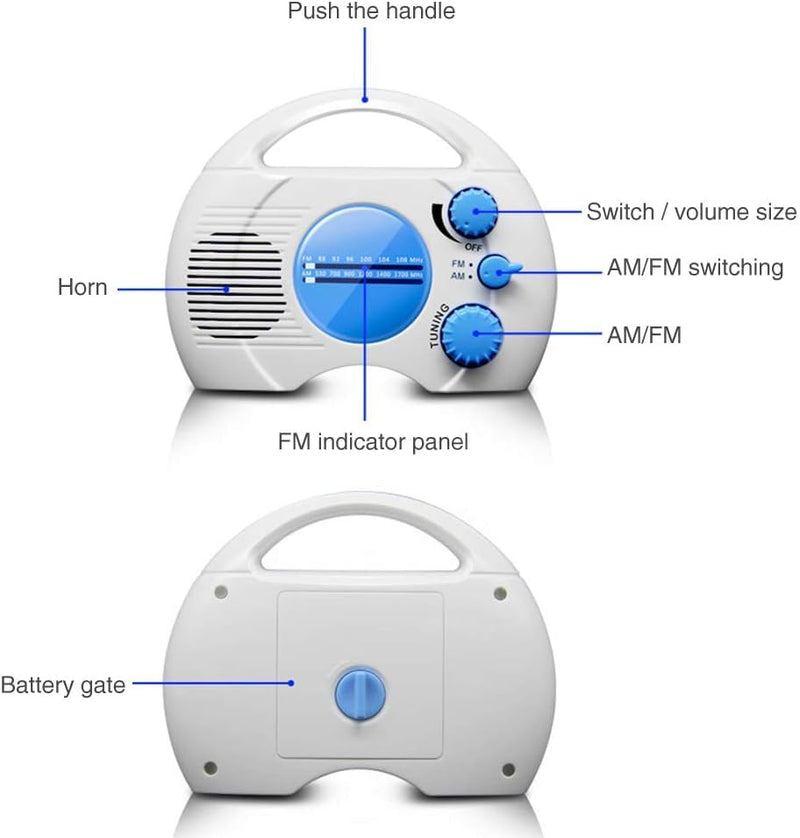 [AUSTRALIA] - Shower Radio, Portable AM/FM Waterproof Hanging Shower Radio, Shower Radio Built-in Speaker Adjustable Volume Battery Operated Shower Radios for Bathroom Kitchen, Outdoor 