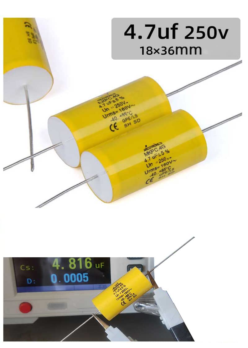 2pcs 4.7uF 250V Axial Audio Speaker Crossover stepless Film Capacitor 5% Audio Crossover Tweeter Precise Pairing 4.7uF 250V(2pcs)