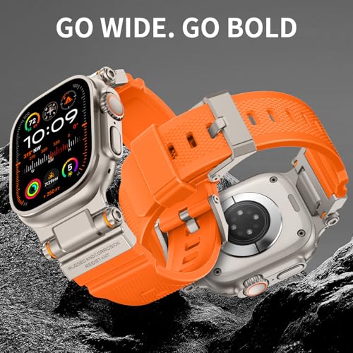 Rubber Band Compatible with Apple Watch Band 49/46/45/44/42mm, Orange/Titanium and Black/Black