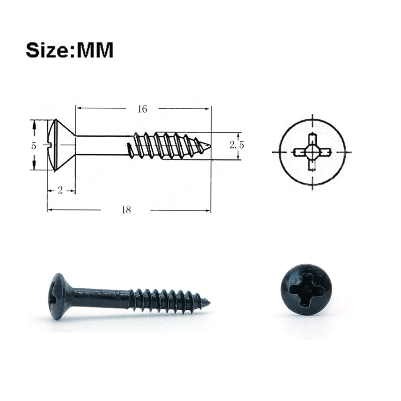 20PCS Guitar Humbucker Pickup Ring Mounting Screws Pickup Frame Surround Screws for Les Paul SG (Black) Black