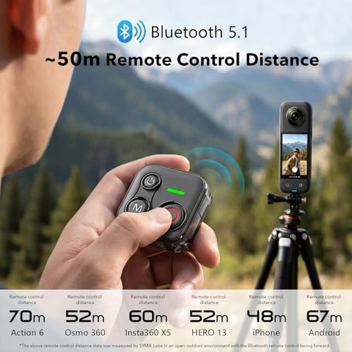 Bluetooth Remote Control for DJI Osmo 360, Osmo Action 6/5 Pro/4, for insta360 GO Ultra/GO 3S/X5/X4/X3/Ace - 164ft Range, Compatible with iPhone 12-17 Pro Max, Hero 8-13, Android Phones