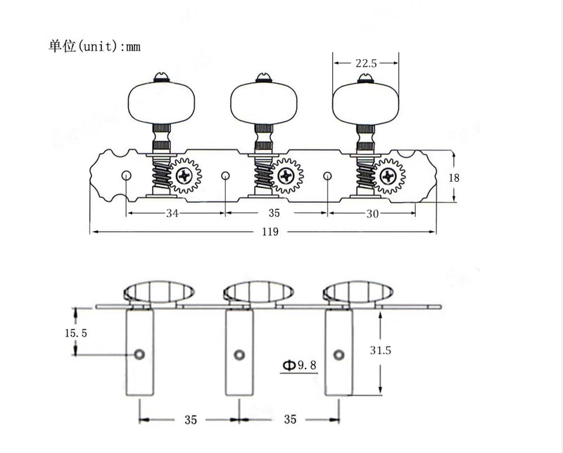 Guitar tuning pegs 3L and 3R, 1:18 Classical Guitar Tuners, Acoustic Guitar Tuning Pegs Suitable for Most Classical Guitar Replacement Accessories