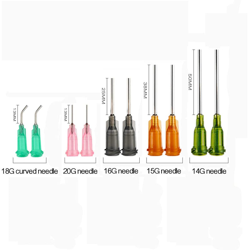 Syringe Set with Blunt Needles, 1ml, 3ml, 5ml, 10ml with 14g, 15g, 16g, 18g, 20g Blunt Needles and Syringe Cap for DIY Craft Refill Glue, Industrial Applications (8 Pieces) Pack of 8