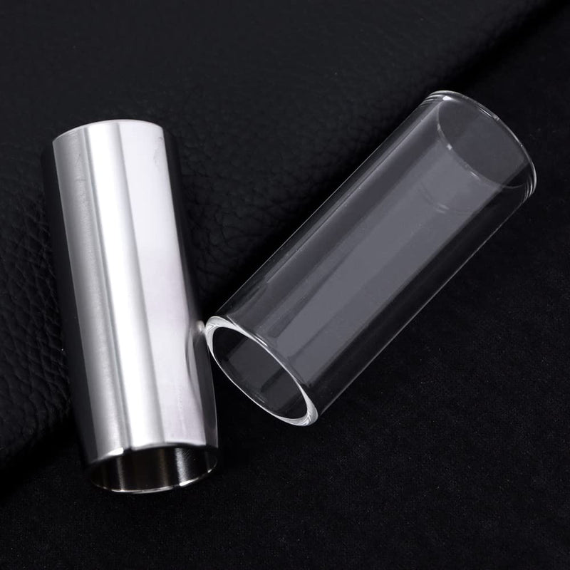 2 Pack Guitar Slide Bar Stainless Steel and Glass 6CM Finger Slider Tune Stick Metal Slides for Electric Acoustic Guitar Bass Medium String Instruments Accessories