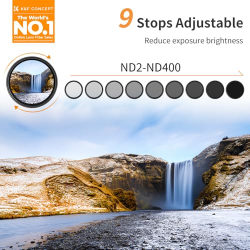 K&F CONCEPT 55mm Variable ND2-400 Lens Filter (1-9 Stops) for Camera Lens 55 mm