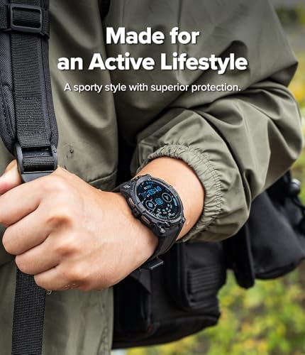 Ringke Bundle [Case with Strap + Screen Protector] for Galaxy Watch 8 44mm : Rugged Gear [All Black] + Tempered Glass Pro [2 Pack]