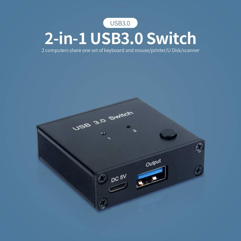 USB 3.0 Switch 2 in 1 Out, USB Switcher 2 Computers Sharing Keyboard or Mouse Printer Scanner Webcam, Printer Splitter for 2 Computers, 2 Port USB Selector Switch with 2 USB3.0 Cables Black 12cm usb 2 in 1 out