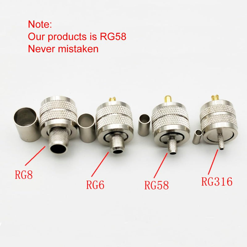 Greluma 6 x UHF PL-259 Male Crimp Coaxial Adapter RF Connector for RG58 / U LMR195 Coaxial Cable Compatible with Amateur Radio