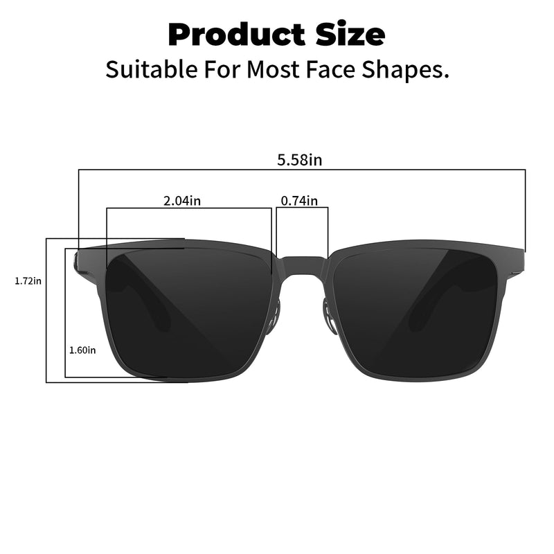 Smart Glasses with Bluetooth Speakers, Open Ear Audio Glasses with Magnetic Polarized Sunglasses Clip, Blue Light Blocking, IPX56 Waterproof, Smart Audio Glasses for Men/Women, Black Frame
