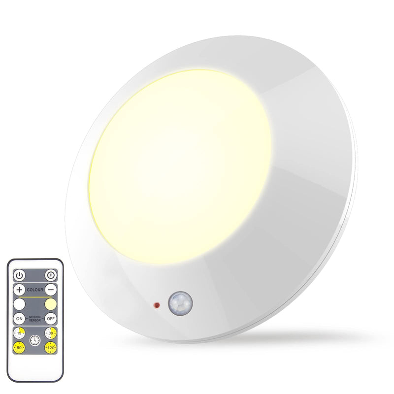BIGMONAT Battery Operated Shower Light with Motion Sensor Wireless Ceiling Light RF Remote Controlled Through Walls|Brightness Dimmable and Timer Setting Indoor Lighting,Wireless Shower Light 5 Inches Motion+Remote