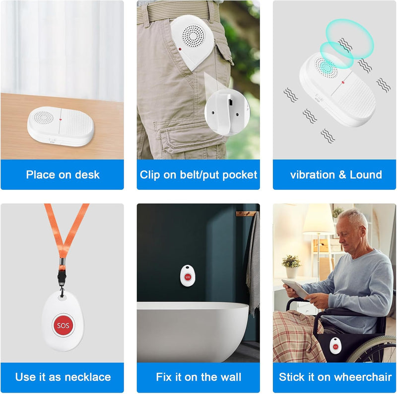 CallToU Caregiver Pager Call Button Elderly Wireless Call Button Vibration Pager Nurse Calling Alert System for Home Elderly Disabled Patient 1 Transmitters 1 Receiver 1 receiver + 1 call button
