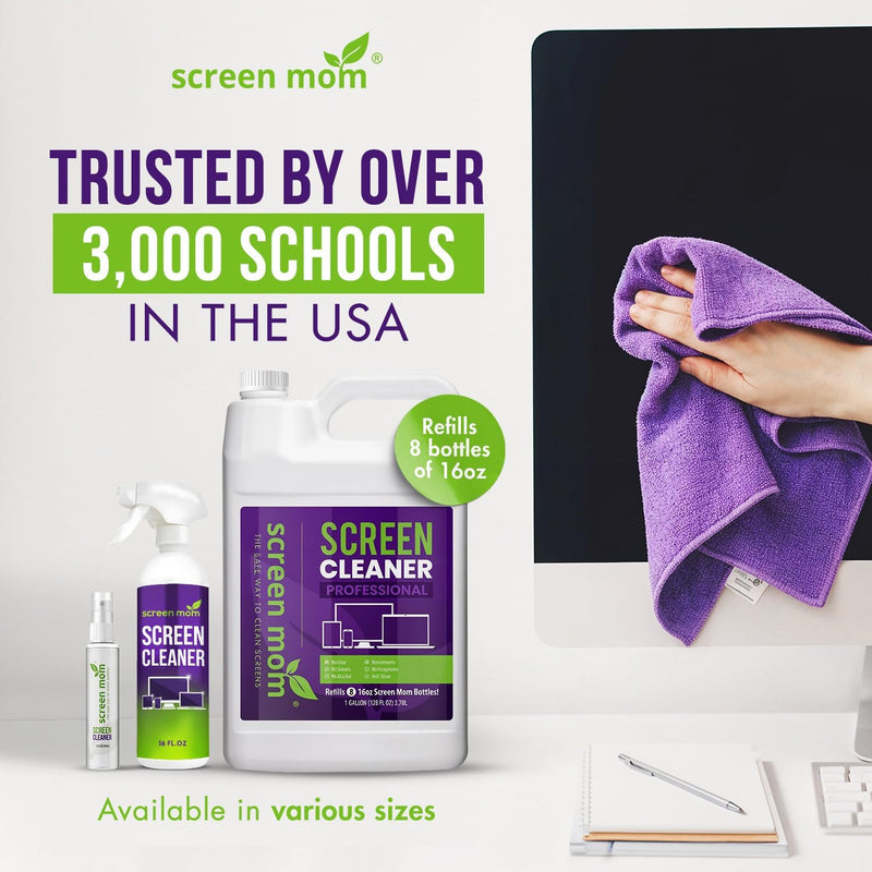 [AUSTRALIA] - Screen Mom Screen Cleaner Kit for LED & LCD TV, Computer Monitor, Phone, Laptop, and iPad Screens – Includes 8oz Spray Bottle and Large Premium Microfiber Cloth 