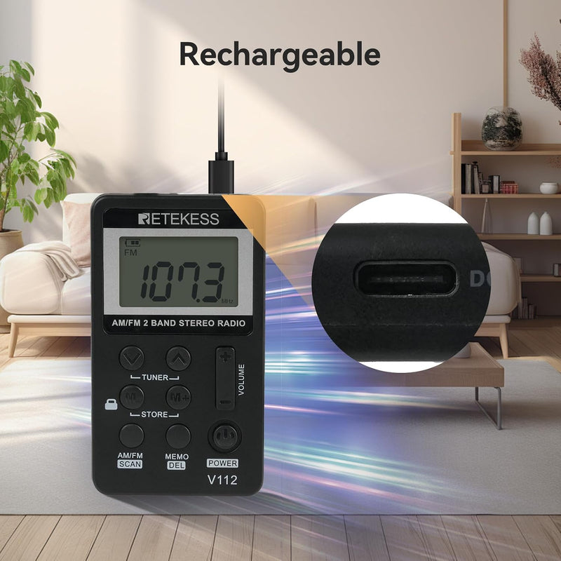 Portable AM/FM Pocket Radio with Digital Tuning LCD Display, SWDSTP Rechargeable Mini Radio with Stereo Earphone and Removable Belt Clip for Walking, Jogging