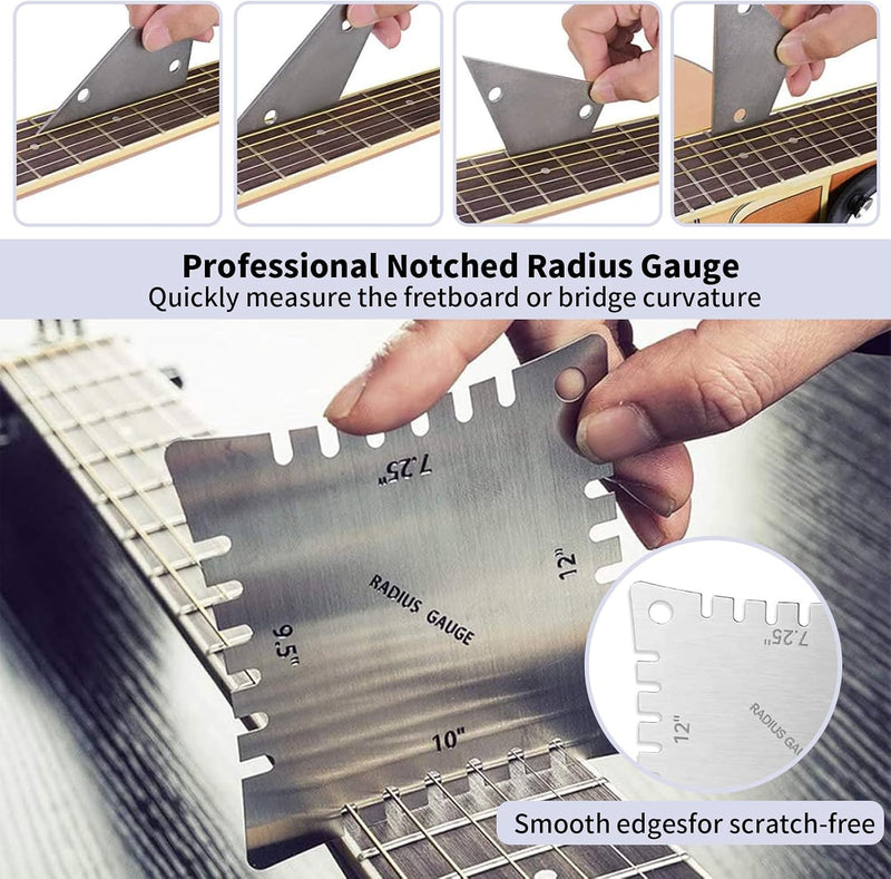 Guitar Neck Notched Straight Edge Luthiers Tool with String Action Ruler Gauge for Gibson 24.75" and Fender 25.5" Electric Guitars