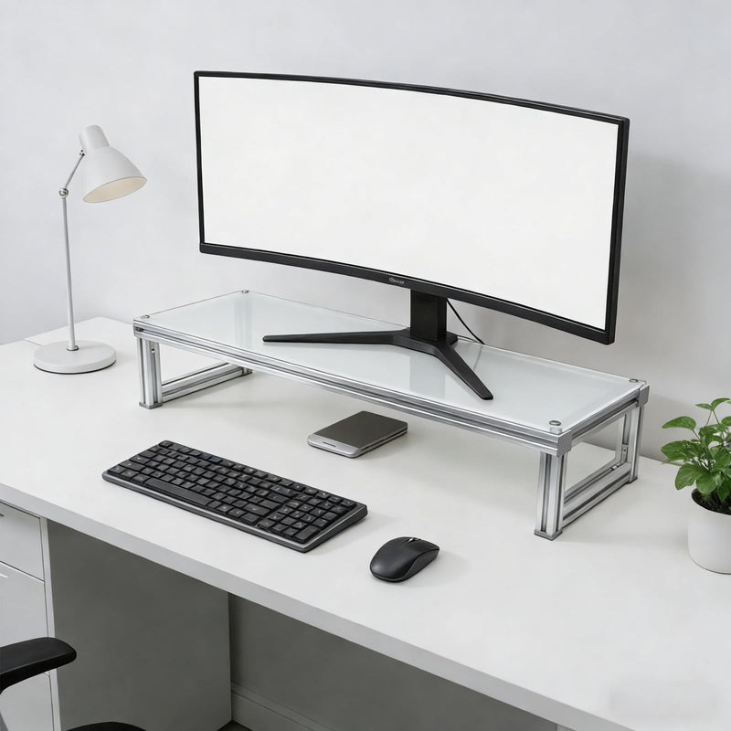 Monitor Stand Riser Acrylic Aluminum, Heavy Duty Ergonomic Screen Stand with Under Desk Storage, Neck Pain Relief Desk Organizer for Laptop PC iMac Home Office & Gaming Silver 23.62X7.87X4.13IN