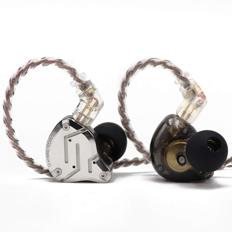 Linsoul KZ ZS10 Pro 4BA+1DD 5 Driver in Ear Monitor(with Mic, Black) + Tripowin Zonie 16 Core Silver Plated IEM Cable(Recessed 2pin, 3.5mm, Grey)