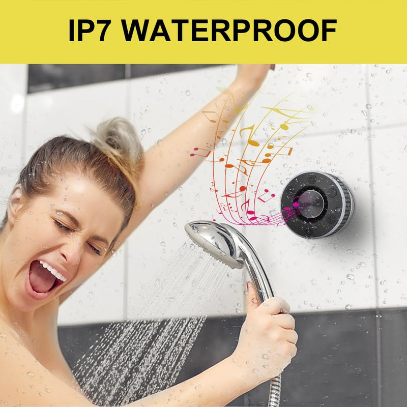 [AUSTRALIA] - Bluetooth Shower Speaker, Portable Speaker Bluetooth 5.3 with Suction Cup, Wireless Speakers Waterproof IP7, RGB Lights, Built-in Mic, Small Speakers for Bathroom, Party, Beach, Pool 2025 new, Black 