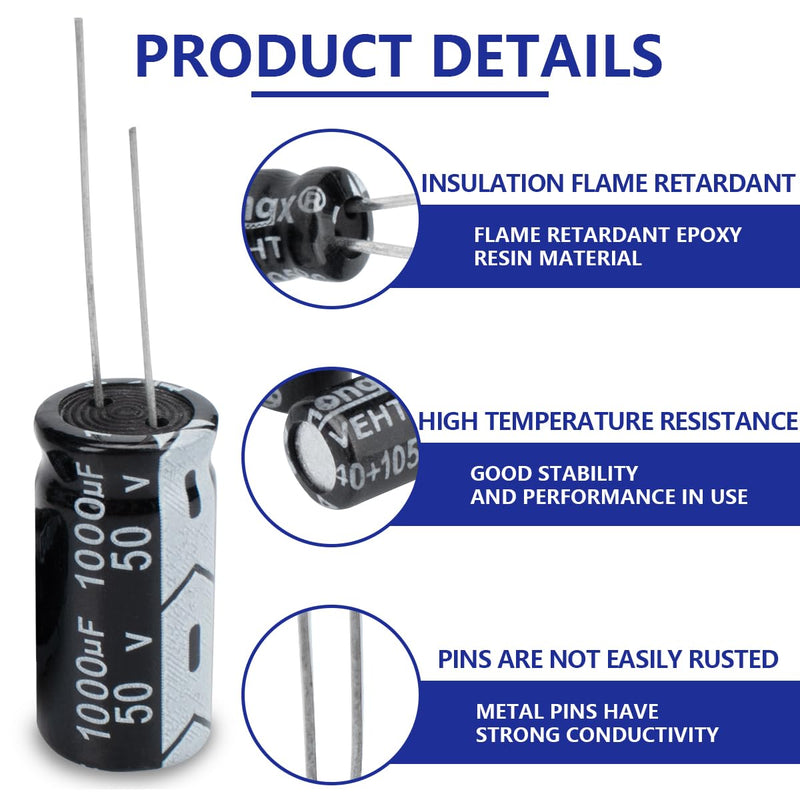 Innfeeltech Electrolytic Capacitors 1000uF 50V Aluminium Radial Electrolytic Capacitors Pack of 25 50 V 1000 uF, 25 pieces