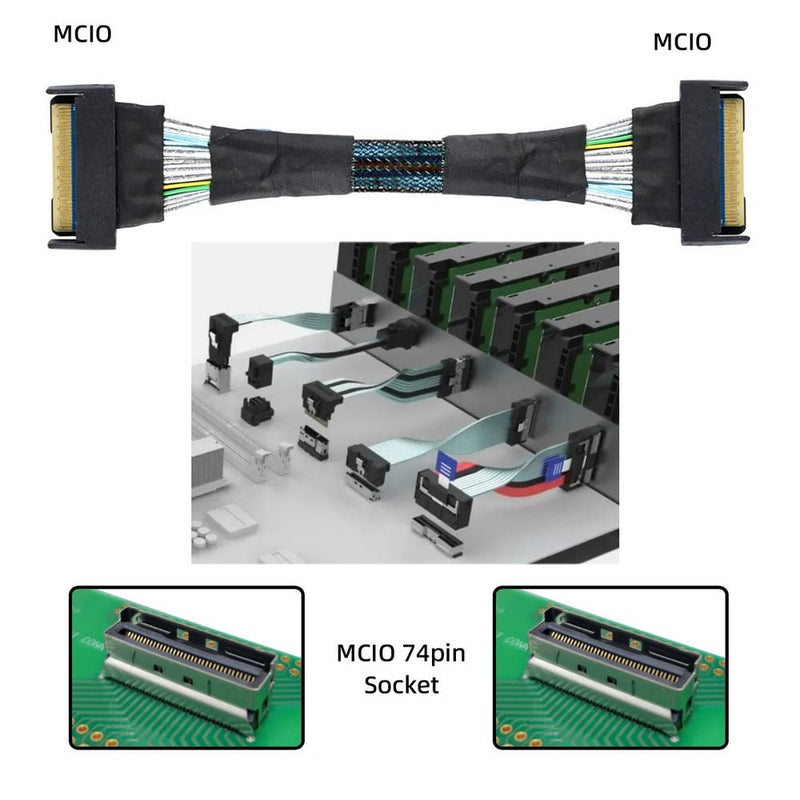 xiwai Slimline MCIO 8i 74Pin Male to MCIO PCIE 5.0 4.0 74Pin Male Extender Cord, PCI-E 5.0 Mini Cool Edge IO MCIO Cable 50cm MCIO-MCIO Straight