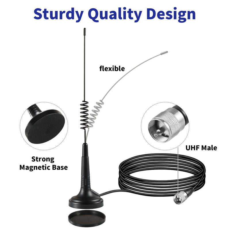 Long Range 27MHz Magnetic Base CB Radio Antenna with PL-259 BNC Male Connector for Mobile/Car Radio Cobra Midland Uniden Maxon President Vehicle Car Truck Mobile Handheld CB Radio Shack, Eifagur Spring CB Antenna