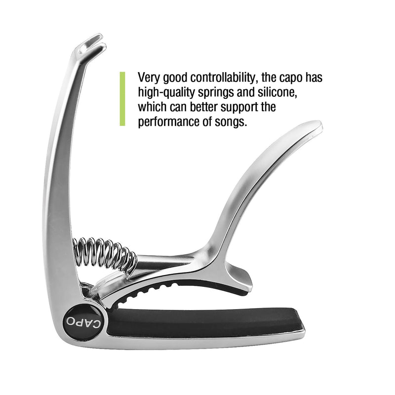 Guitar Capo, Capo, Capo for acoustic guitar, acoustic guitar capo, Capo for electric guitar, acoustic guitar capo 6 string, Guitar Capo for acoustic, Kapo, Guitar capos（Silver）
