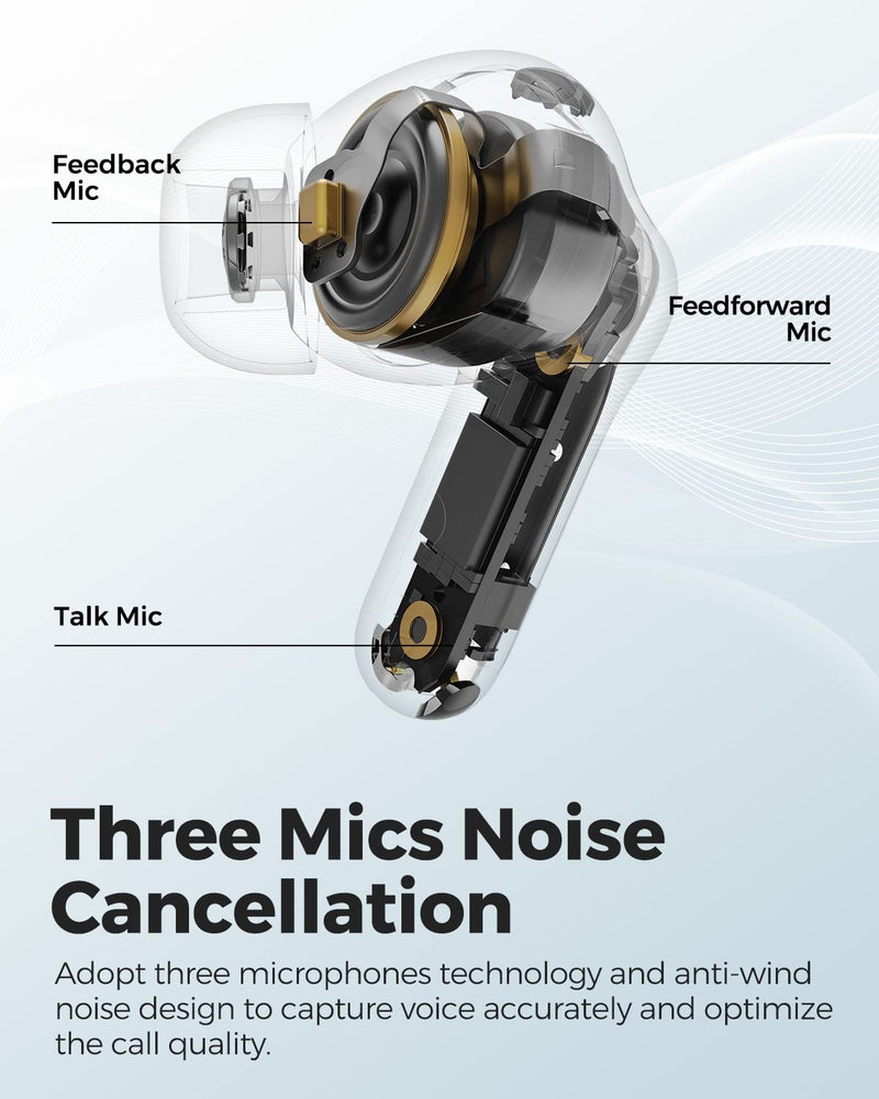 SoundPEATS Hybrid Active Noise Cancelling Earbuds Wireless Bluetooth 5.3 Earphones, Capsule3 Pro Hi Res Wireless Ear Buds with 6 Mics & LDAC, 43dB ANC, Total 52 Hrs, IPX4 Waterproof, App Customize EQ White