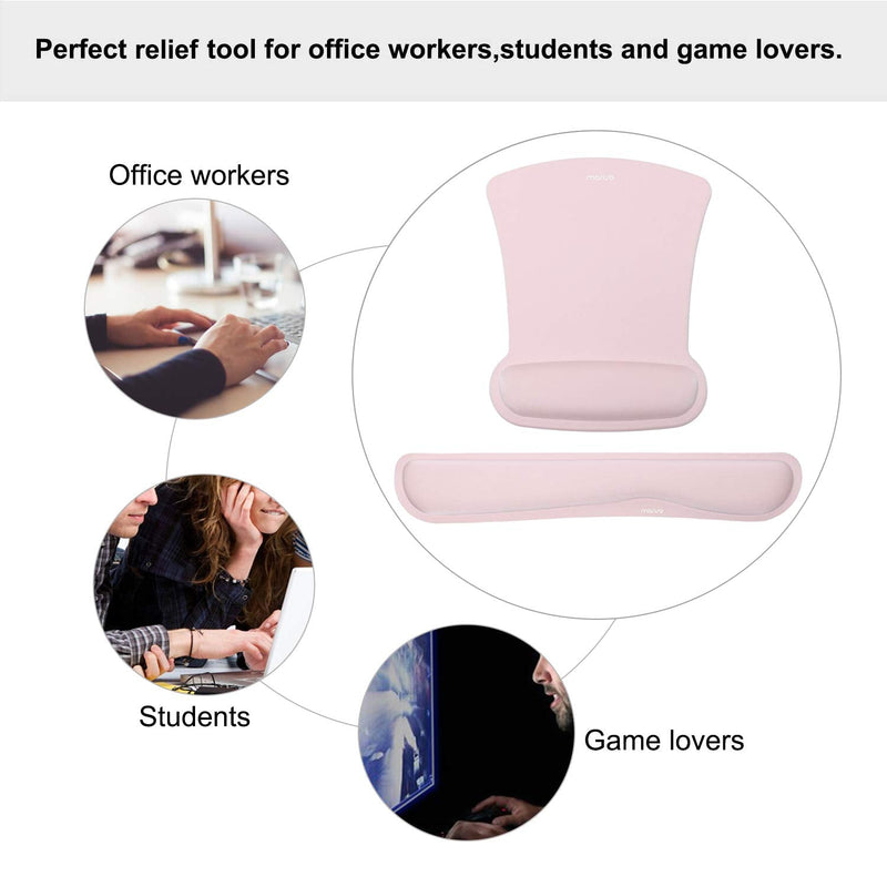 MOSISO Wrist Rest Support for Mouse Pad & Keyboard Set, Ergonomic Mousepad Non-Slip Base Home/Office Pain Relief & Easy Typing Cushion with Neoprene Cloth & Raised Memory Foam, Pink