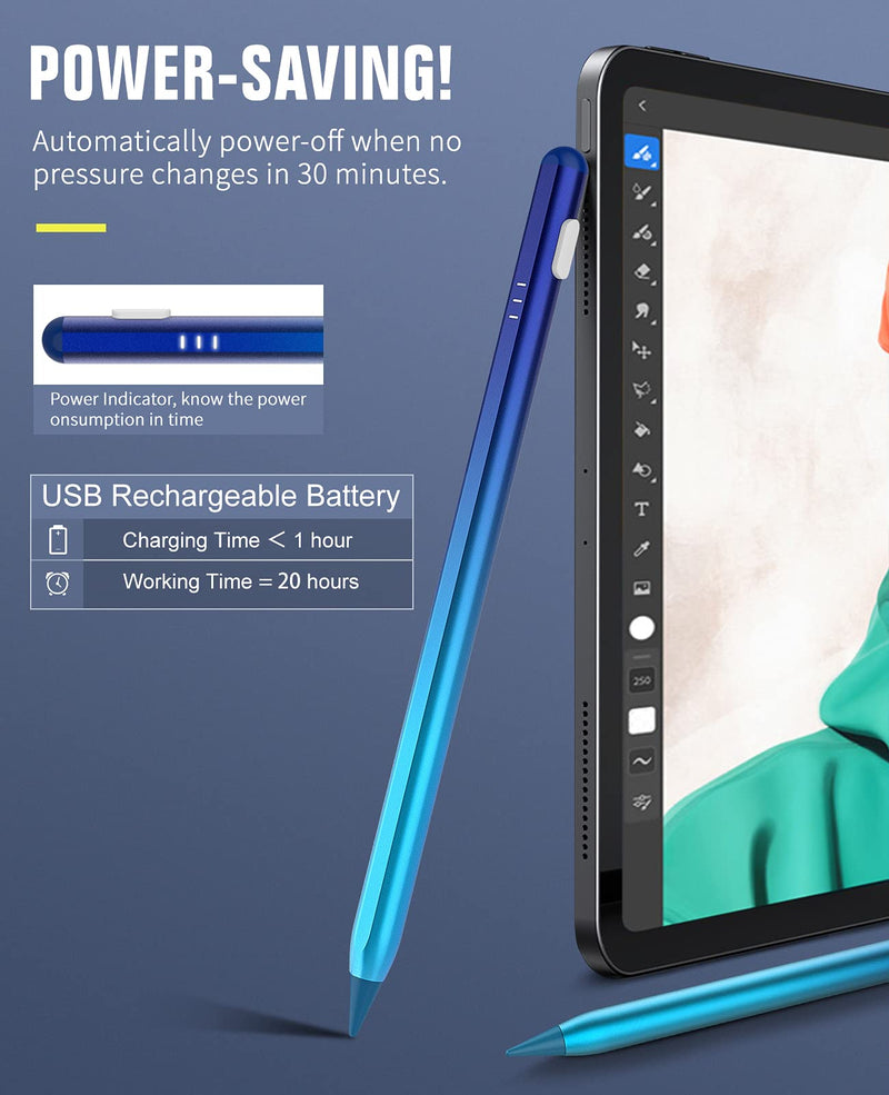 TiMOVO Stylus Pen for Apple iPad Palm Rejection Active Digital Tilt Magnetic Stylus Pencil for iPad 9/8/7/6th Generation,iPad Pro 12.9/11,iPad Air 5/4/3,Mini 6/5,Gradient Blue Gradient Blue