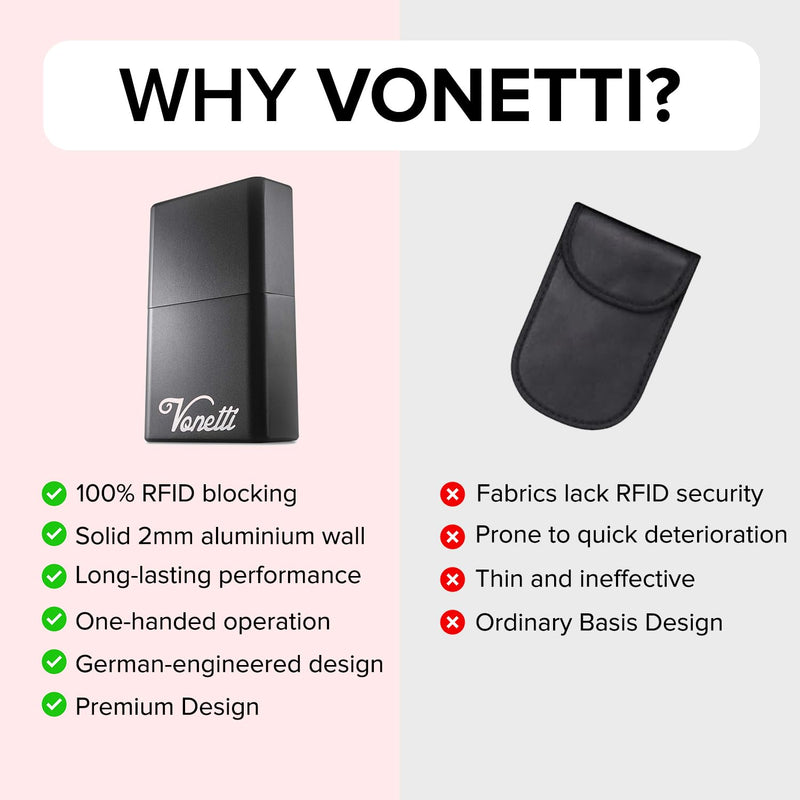 VONETTI Originale Faraday Box for Car Keys - RFID Blocking Key Fob Protector Case - Anti Theft Car Key Signal Blocker - Aluminum Security Box - Key Fob Holder - Perfect Car Accessories for Men &Women