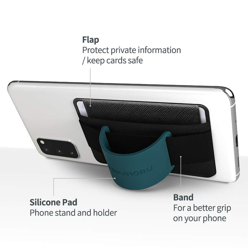Sinjimoru Phone Grip Card Holder with Phone Stand, Secure Stick on Wallet for iPhone with Kickstand for Table. Sinji Pouch B-Grip Silicone Clementine
