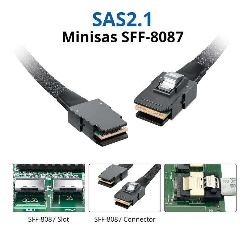 SFF-8087 to SFF-8087 6G Internal Mini SAS Cable, Compatible with PCI Express Controller or RAID, 100-Ohm, 1-m(3.3ft), 2 Pack Straight 1m