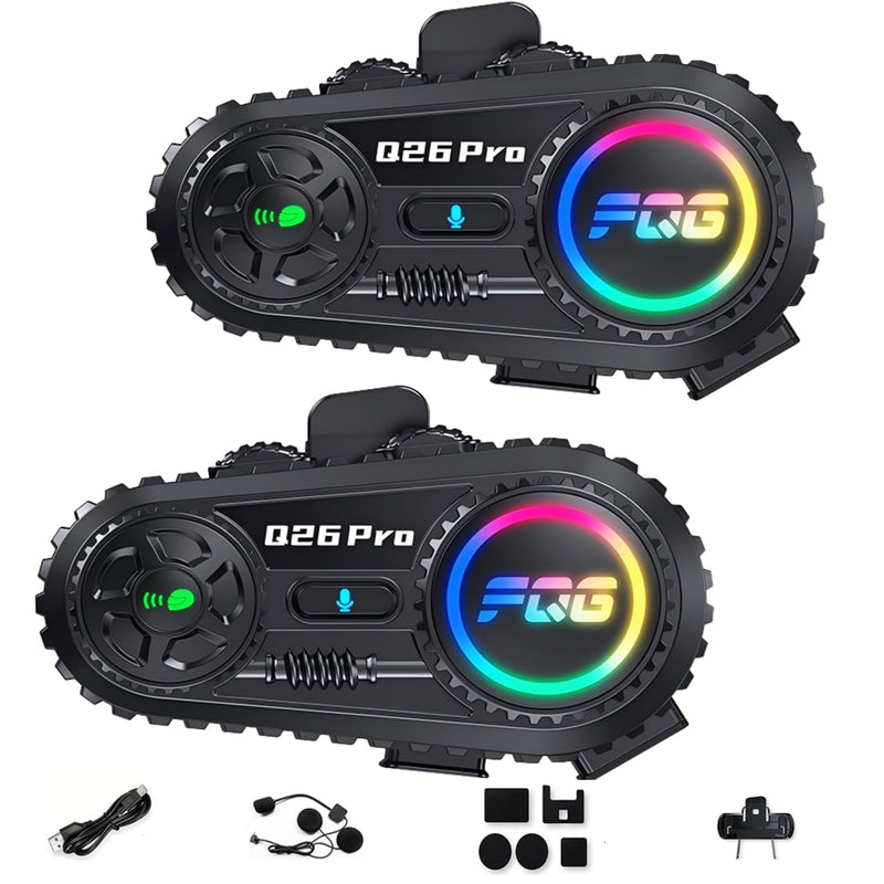 2 Pack Motorcycle Helmet Headset Bluetooth Intercom 2-Way Communication System, 1600FT Range, 18Hrs Talk Time, IP56 Waterproof, AI Voice Assistant, Detachable Design for Motorcycle Ski Snowmobile 2-Pack 2-Way Intercom Headset