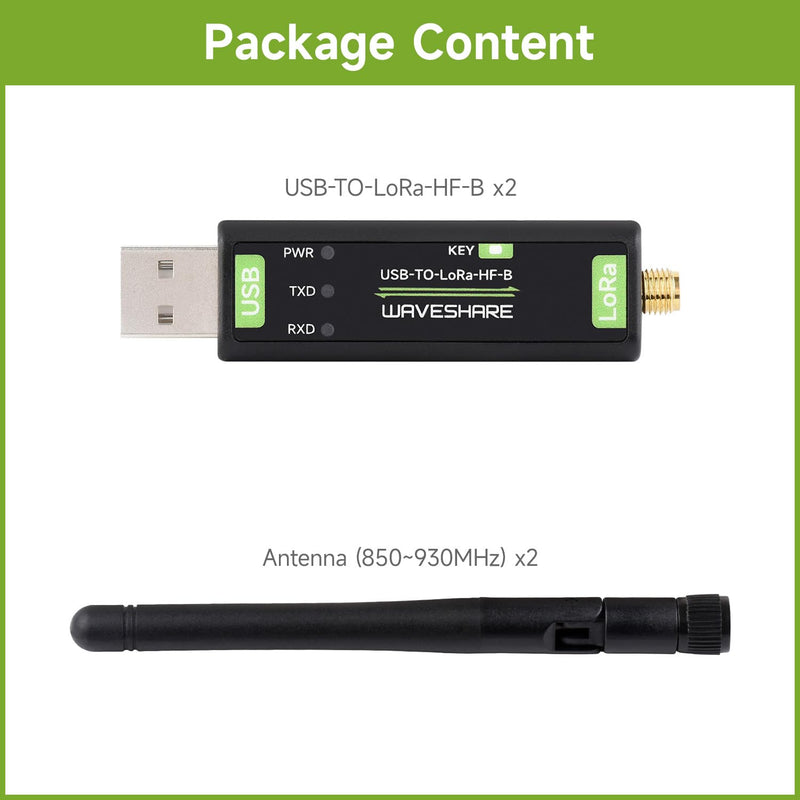 Waveshare 2PCS USB to LoRa Data Transfer Module, Based On SX1262, Suitable for Data Acquisition in Industry and Agriculture-XTAL Crystal oscillator-2PCS Version