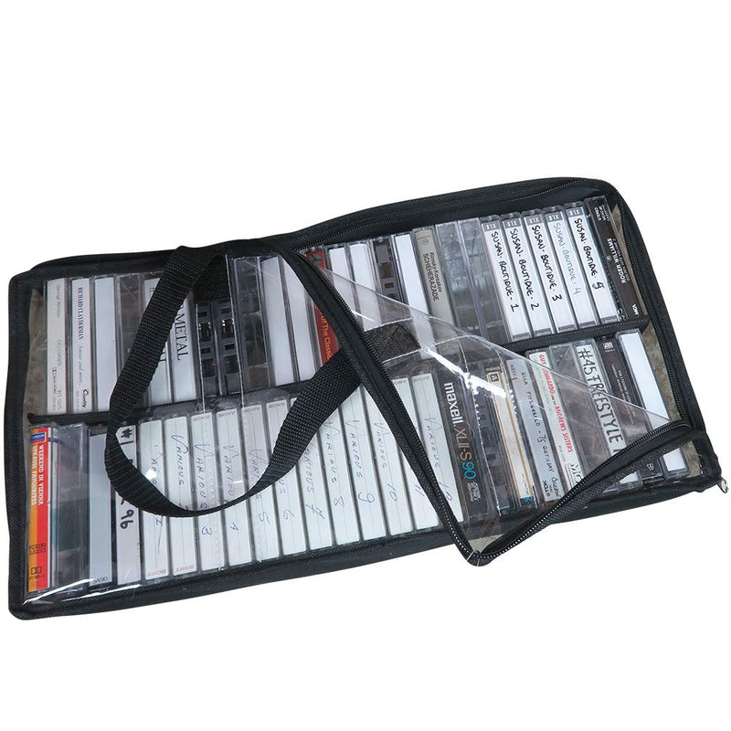 [AUSTRALIA] - Evelots Cassette Tape Bag -See Thru Organizer Storage with Handles - Easy Carrying Case - No Dust or Moisture - Holds 50 Tapes with cases 